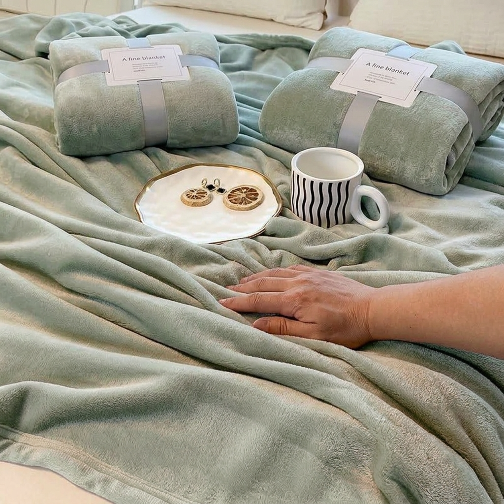 Plaid Vert de gris – Flanelle Douce et Légère - vue 5 | Aolina
