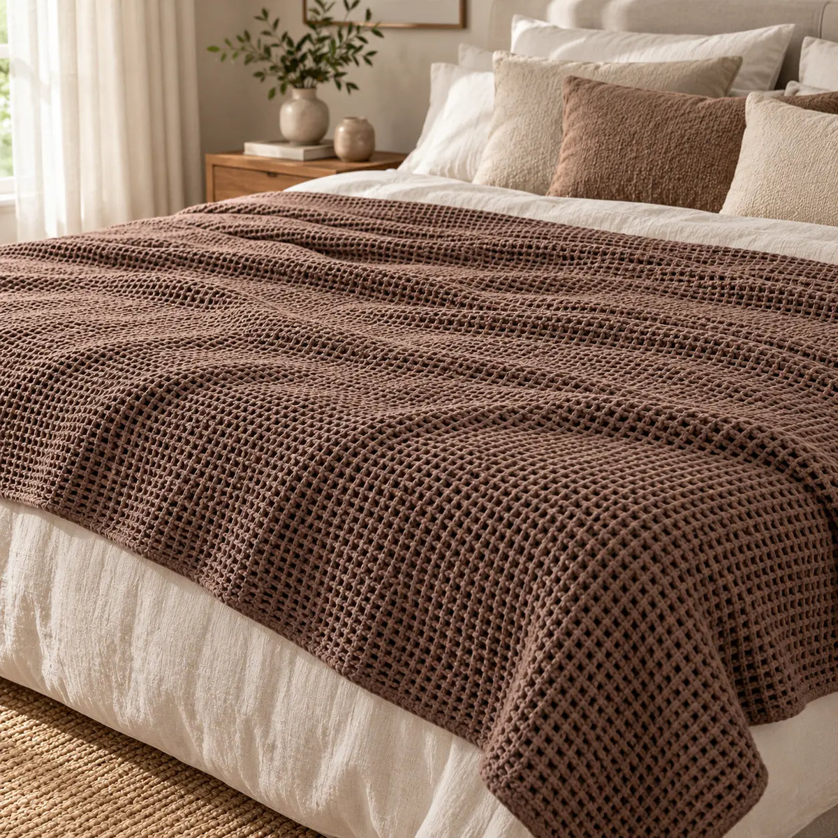 Plaid Canapé Coton en Maille Côtelée