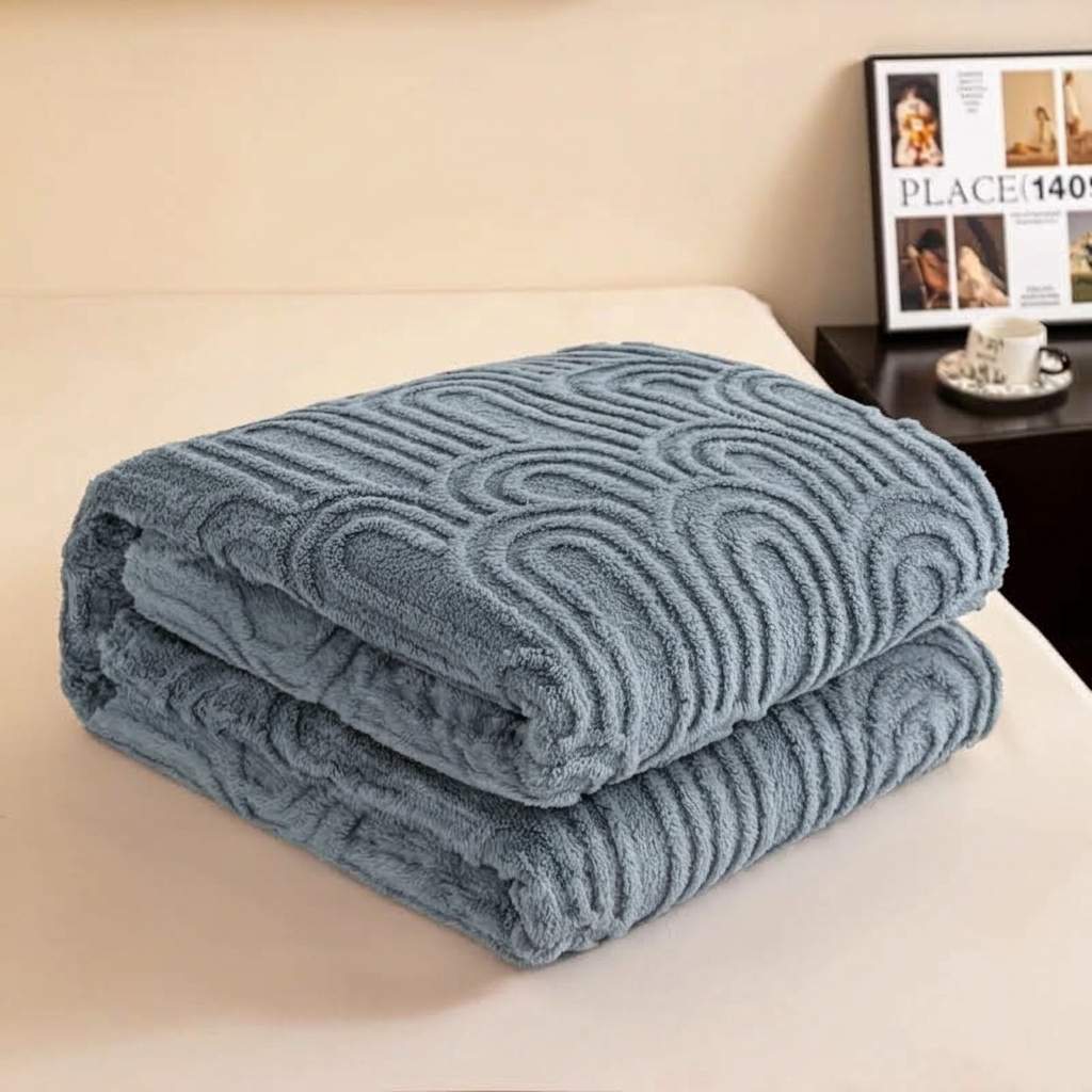 Plaid Bleu – Polaire Douce à Motif Jacquard en Relief - vue 3 | Aolina