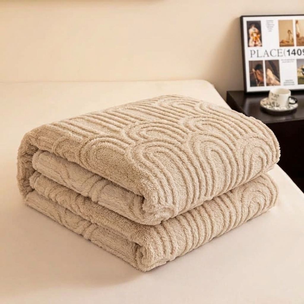 Plaid Beige – Polaire Douce à Motif Jacquard en Relief - vue 4 | Aolina