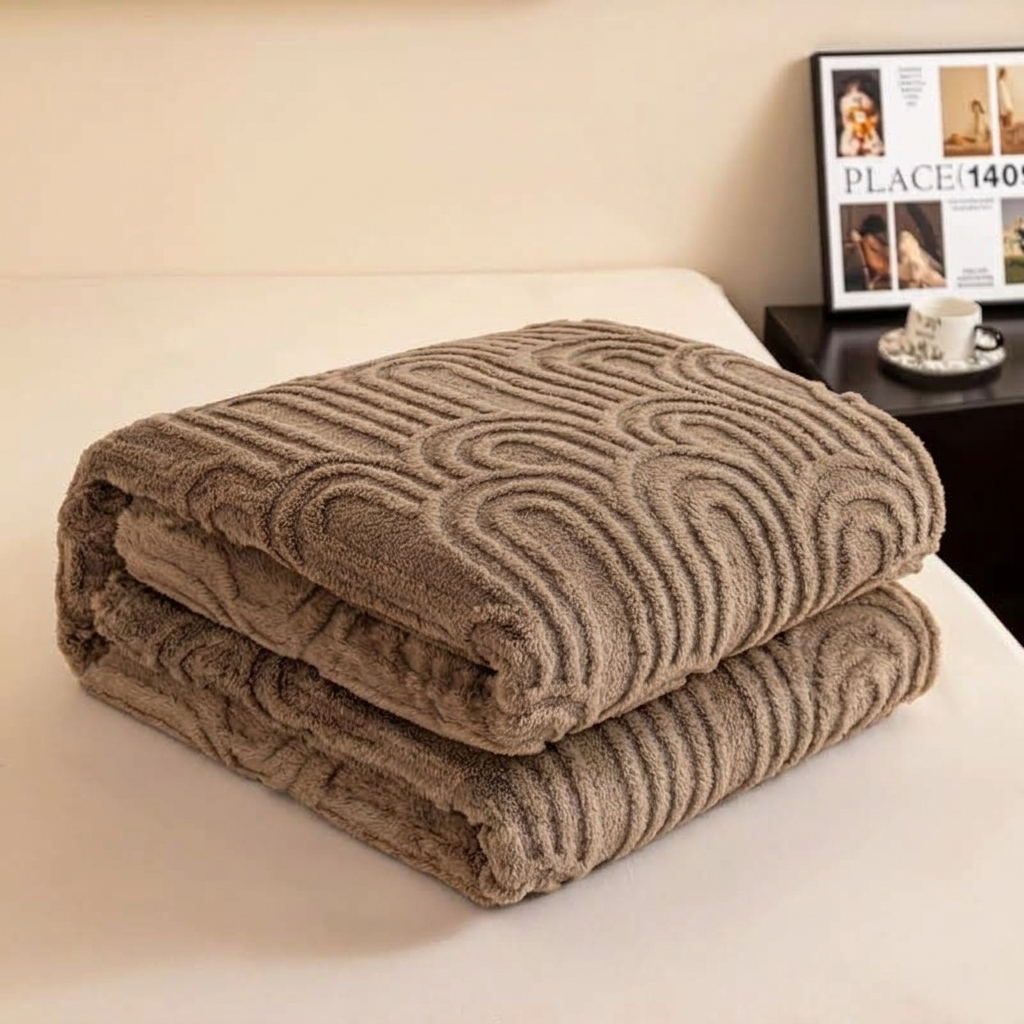 Plaid Marron – Polaire Douce à Motif Jacquard en Relief - vue 4 | Aolina