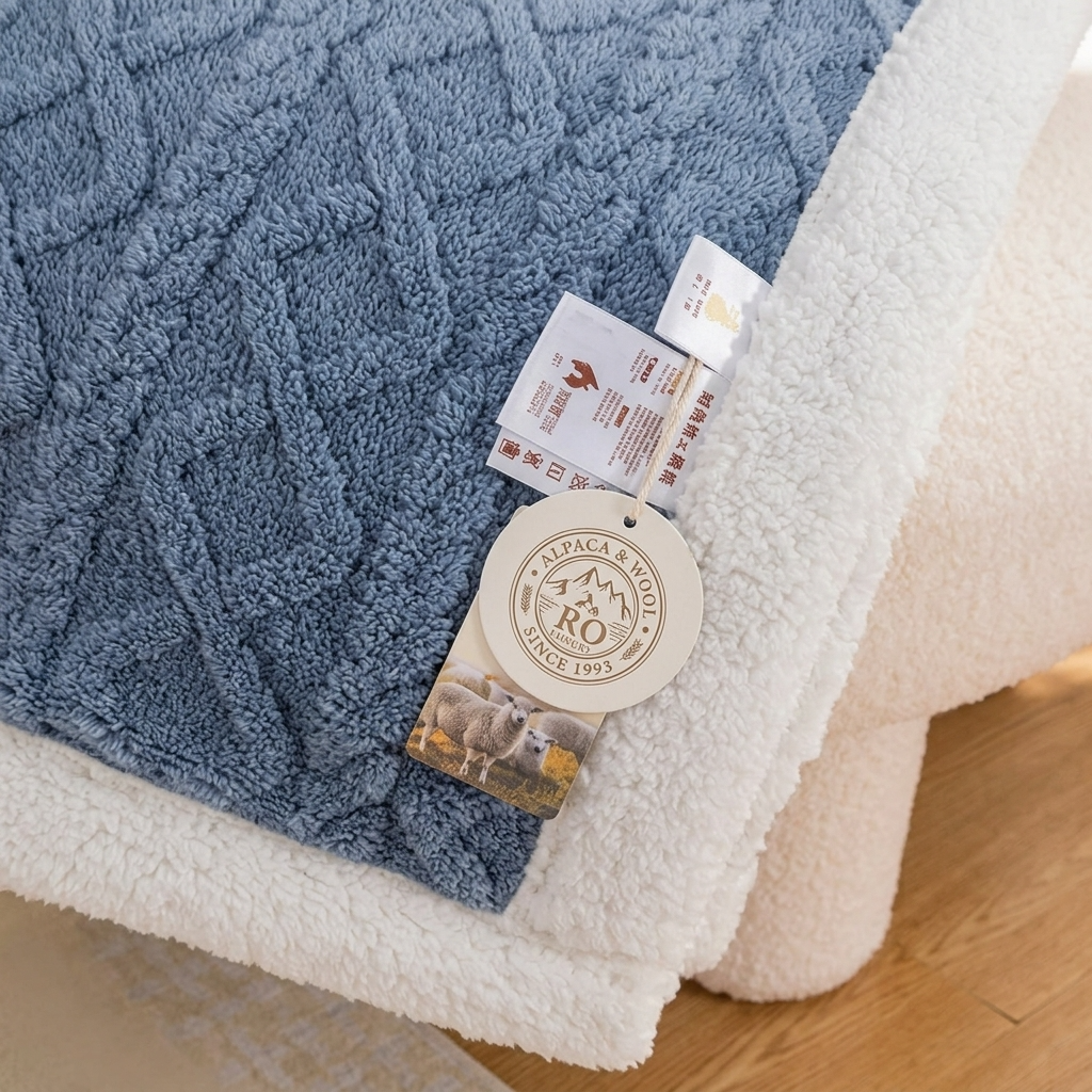 Plaid Bleu – Polaire Sherpa à Motifs Géométriques - vue 4 | Aolina Image