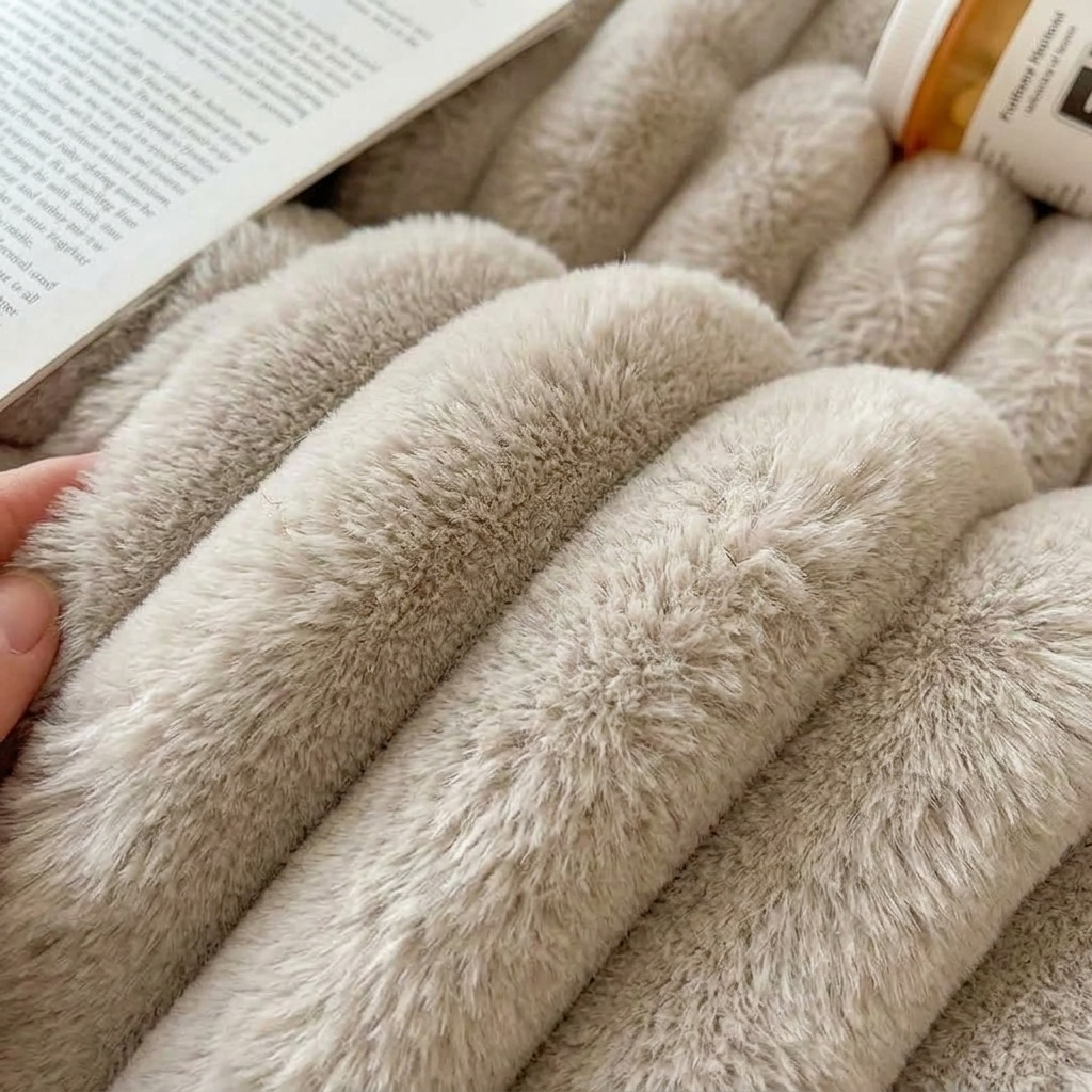 Plaid Taupe – Fausse Fourrure Côtelée Douce et Épaisse - vue 5 | Aolina