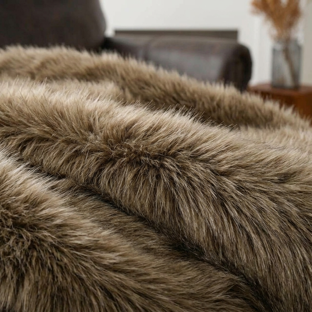 Plaid Taupe – Fausse Fourrure Douce à Poils Longs - vue 5 | Aolina