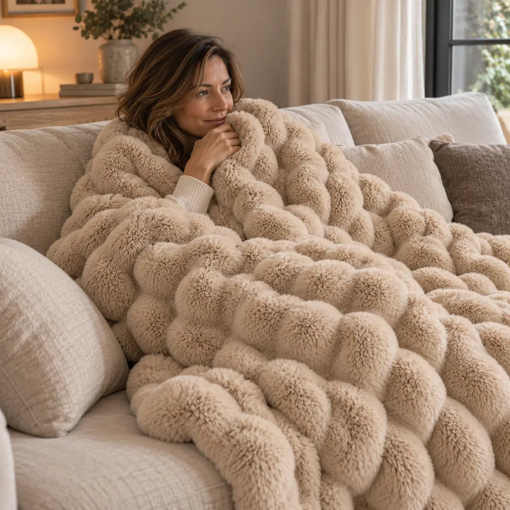 Plaid Cocooning Doux Fausse Fourrure en Relief