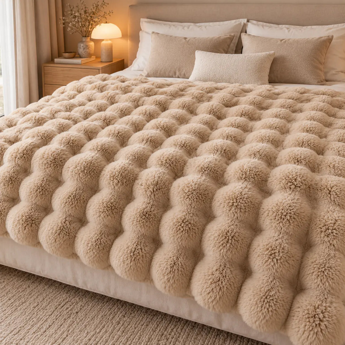 Plaid Cocooning Doux Fausse Fourrure en Relief