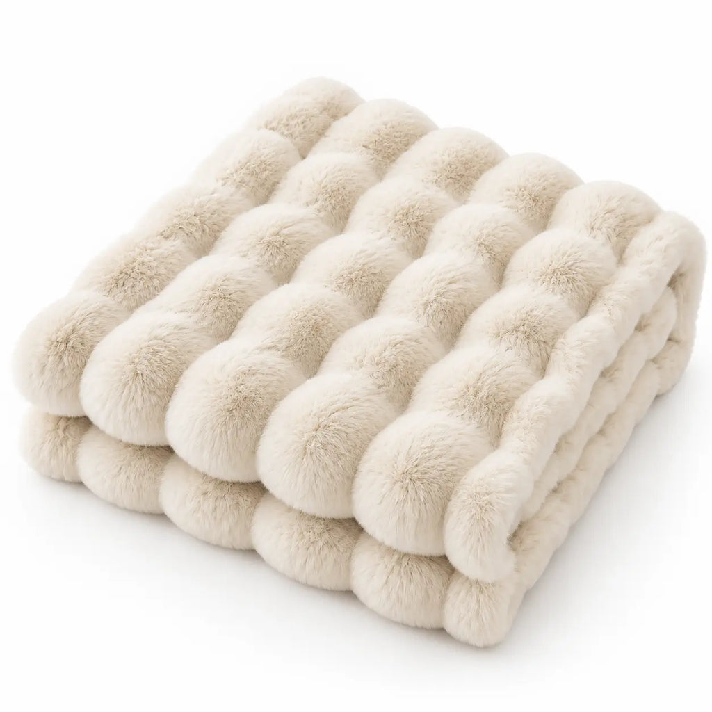 Plaid Cocooning Doux Fausse Fourrure en Relief