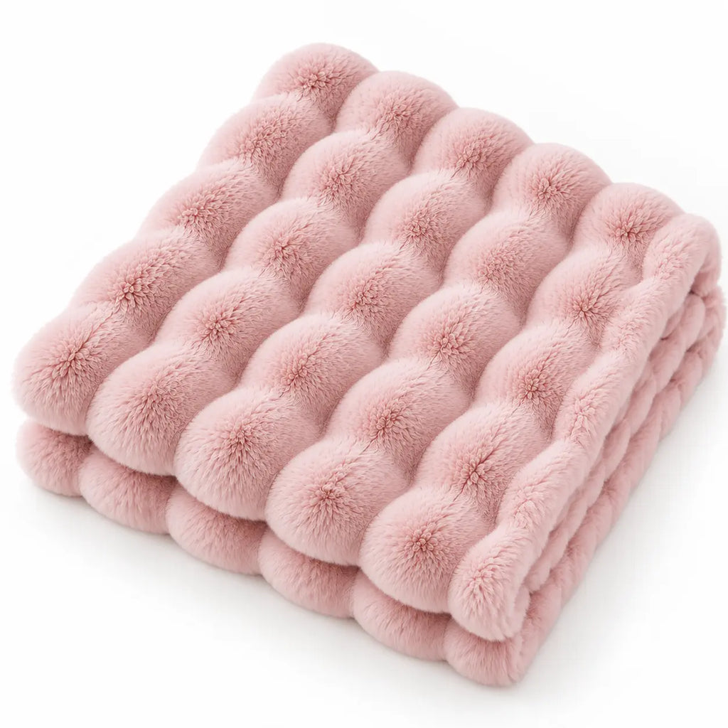 Plaid Cocooning Doux Fausse Fourrure en Relief