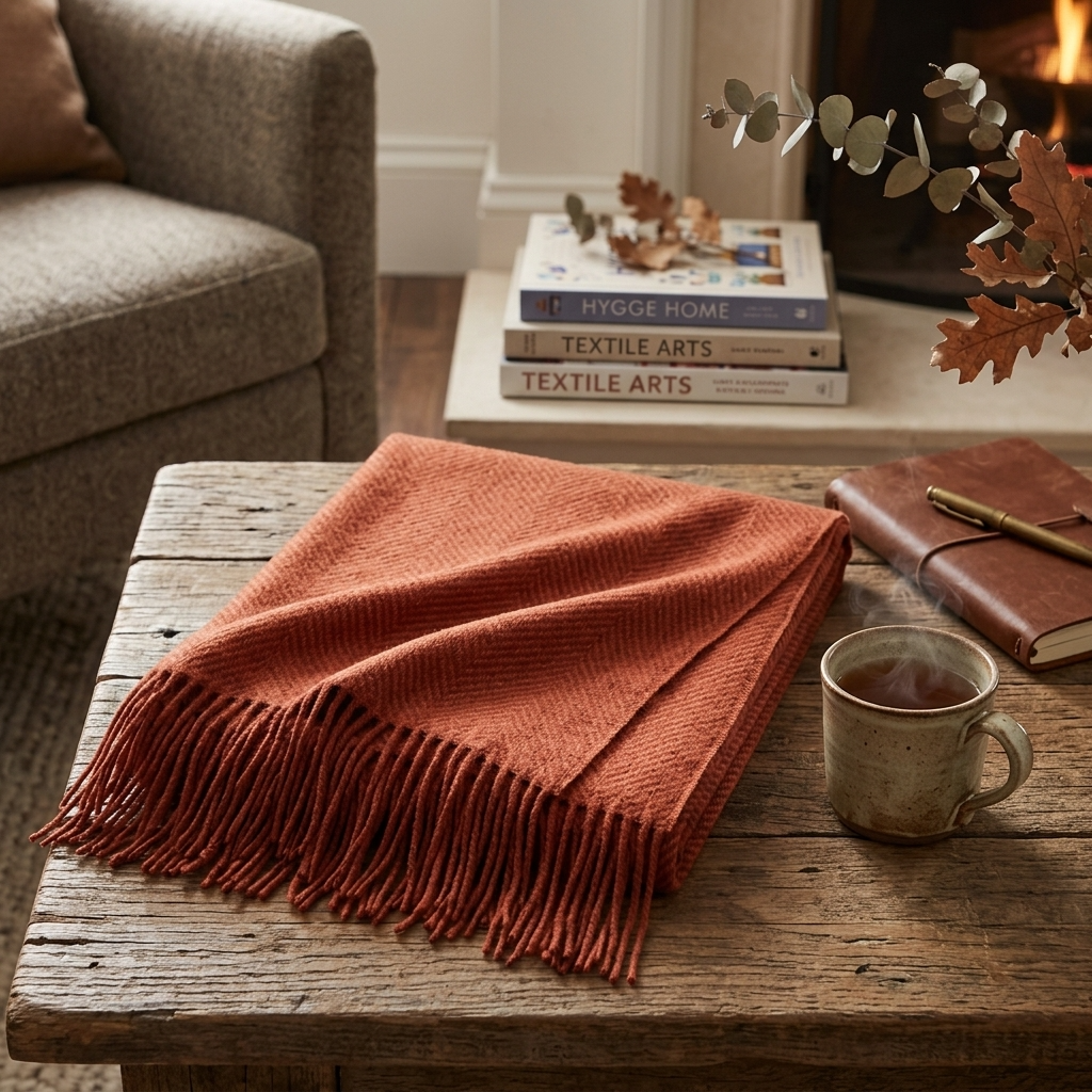 Plaid Terracotta – 100 % Laine Unie à Franges - vue 2 | Aolina