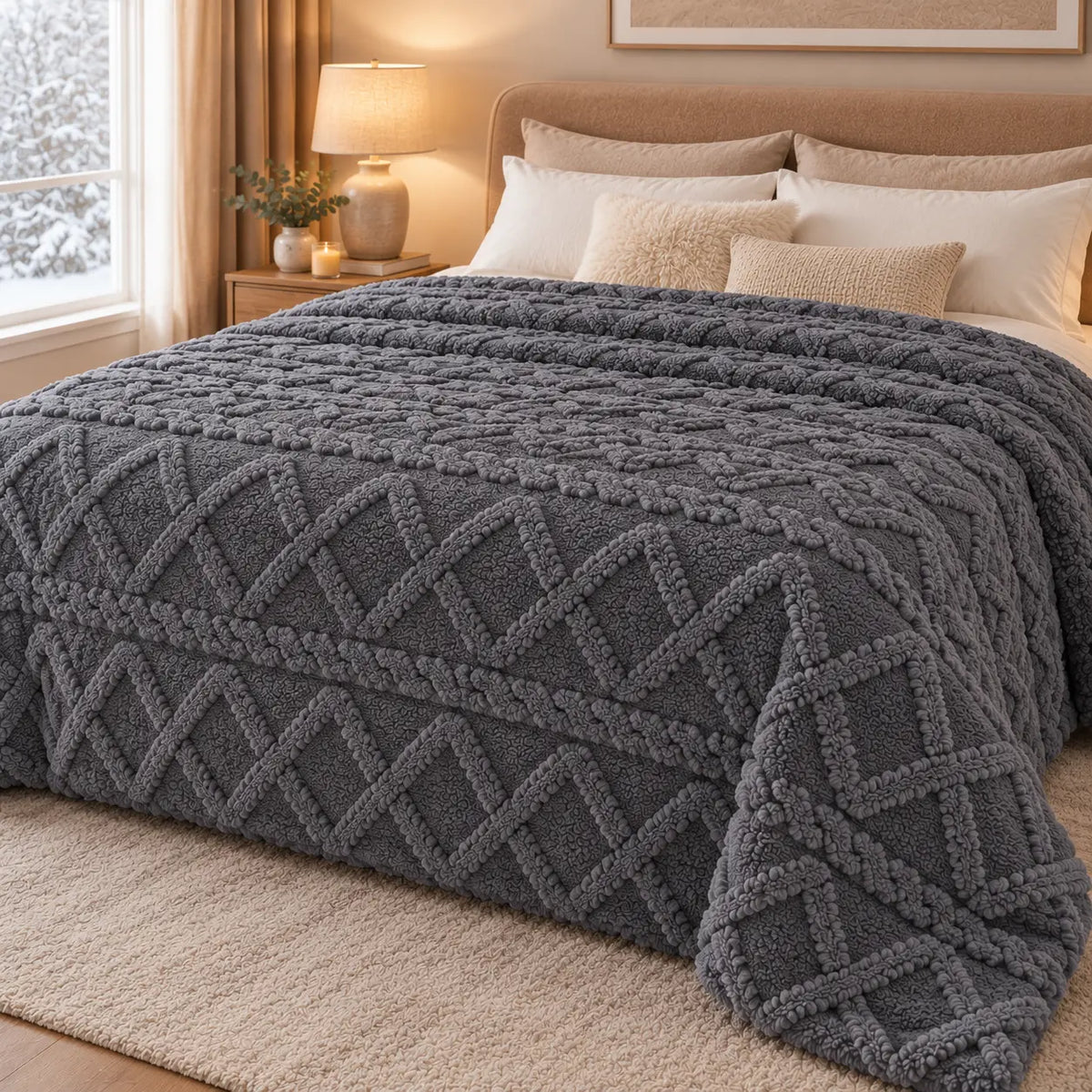 Plaid Lesté à Motifs en Relief
