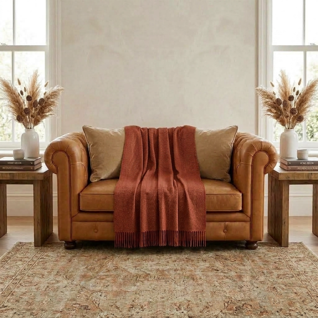 Plaid Terracotta – 100 % Laine Unie à Franges - vue 5 | Aolina