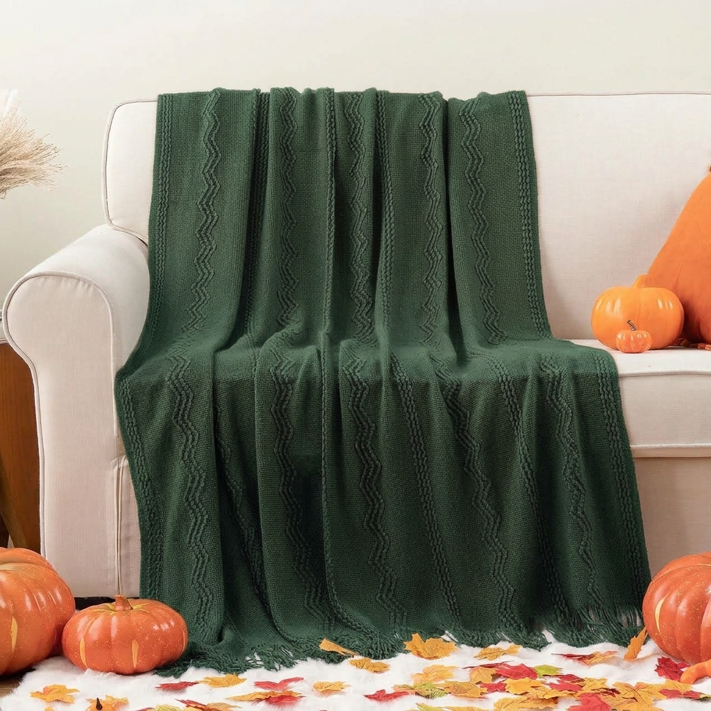 Plaid Sapin – Tricoté à Motifs en Relief & Franges - vue 4 | Aolina