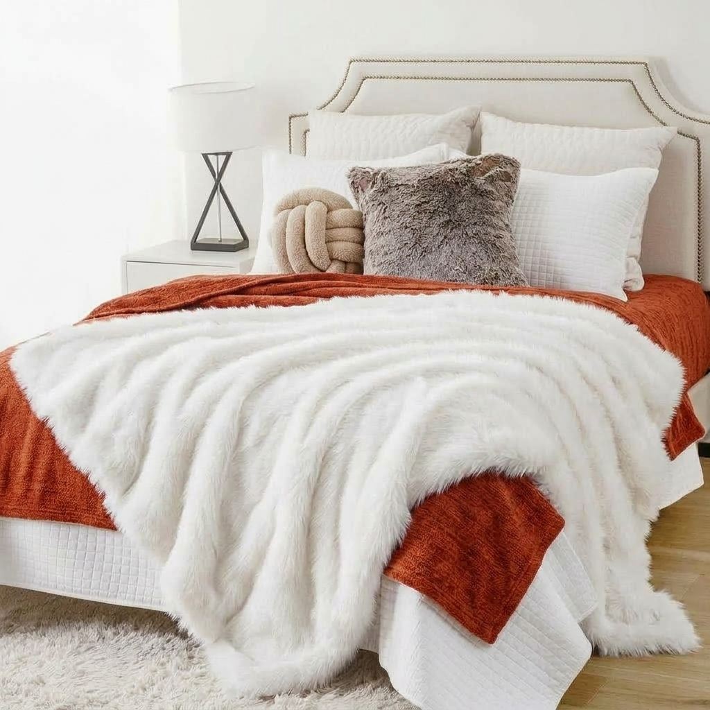 Plaid Blanc – Fausse Fourrure Douce à Poils Longs - vue 4 | Aolina