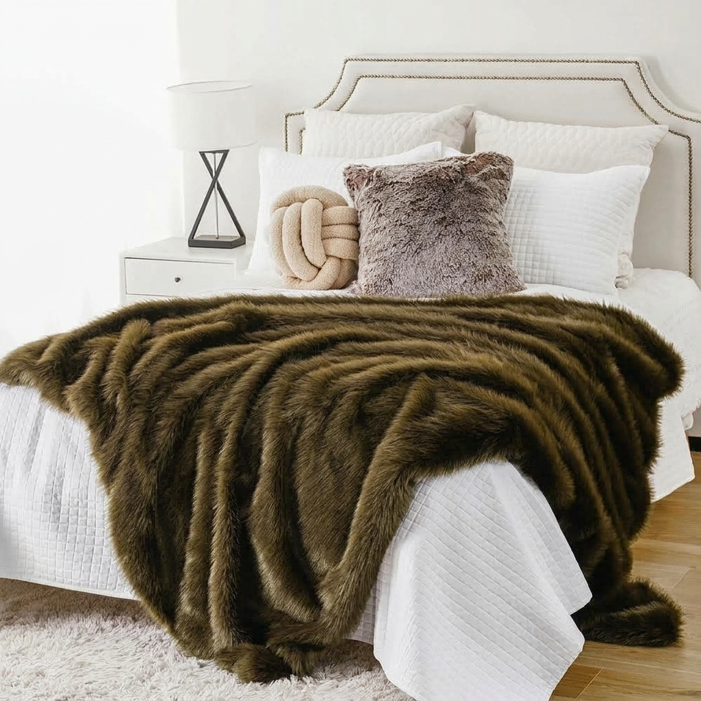 Plaid Kaki – Fausse Fourrure Douce à Poils Longs - vue 5 | Aolina