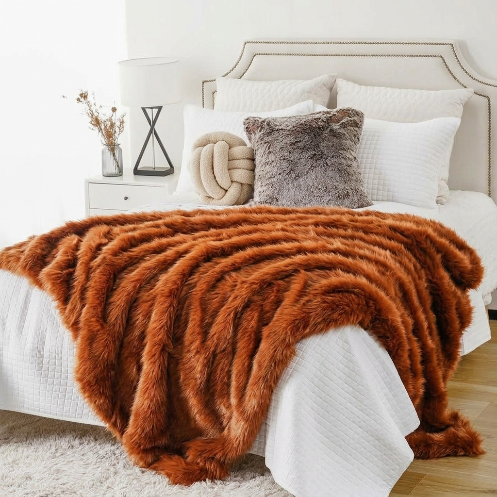 Plaid Terracotta – Fausse Fourrure Douce à Poils Longs - vue 2 | Aolina