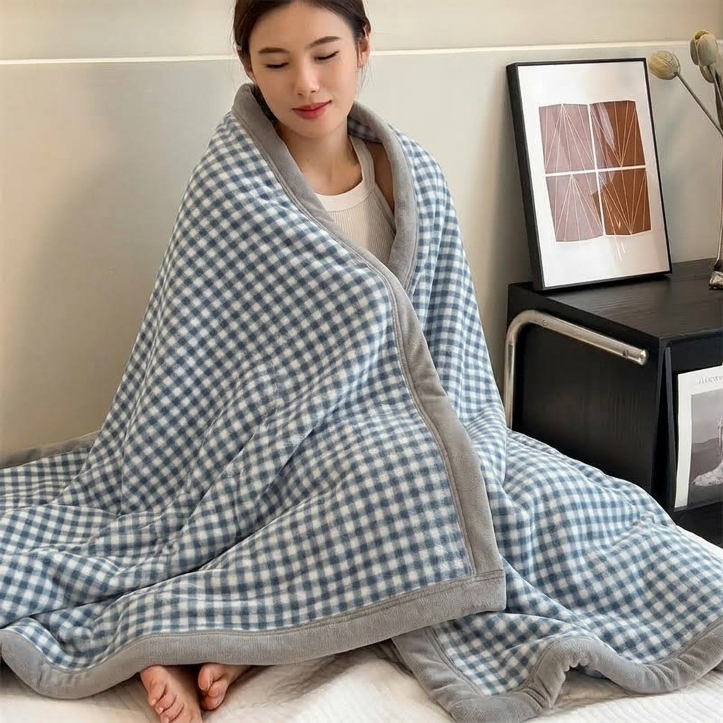 Plaid Brume – Velours Doux à Petits Carreaux - vue 2 | Aolina