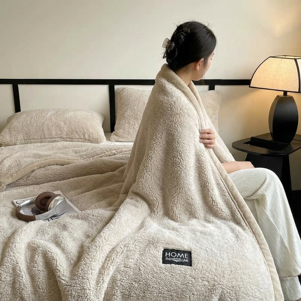 Plaid Beige – Polaire Douce et Moelleuse Unie - vue 4 | Aolina