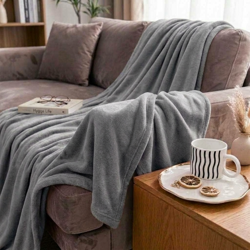 Plaid Gris – Flanelle Douce et Légère - vue 5 | Aolina