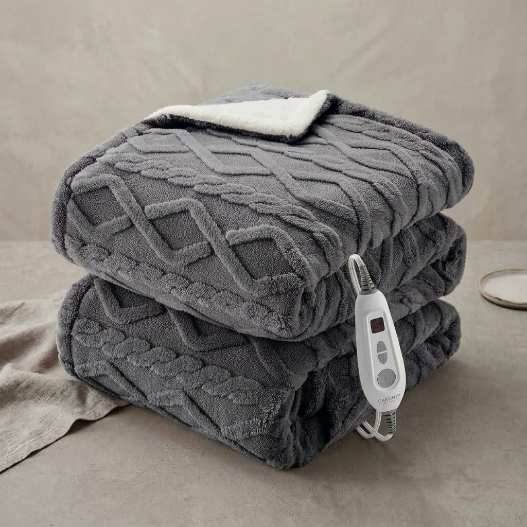 Plaid Chauffant Gris – Sherpa à 6 Niveaux de Chaleur - vue 2 | Aolina