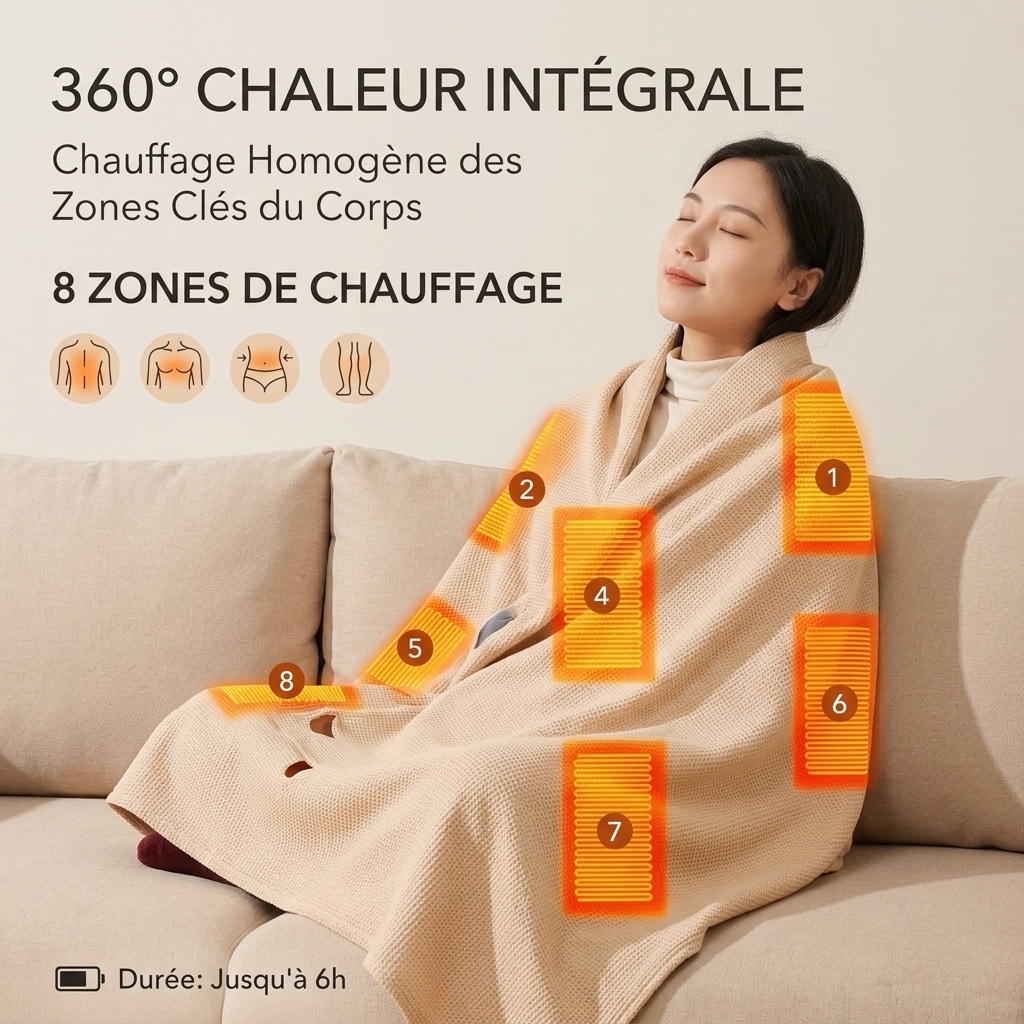Plaid Chauffant beige – Portable à 3 Niveaux de Température - vue 2 | Aolina