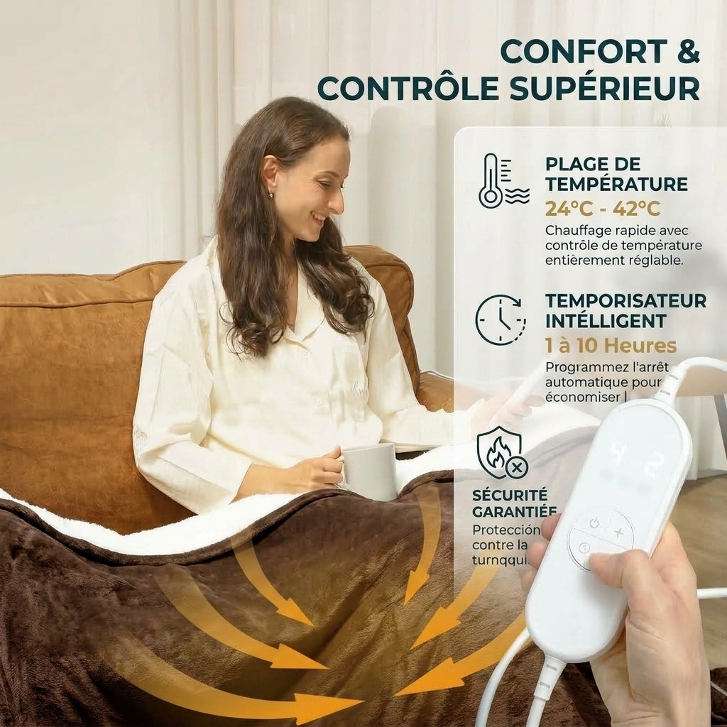 Plaid Chauffant Marron – Température Réglable - vue 4 | Aolina