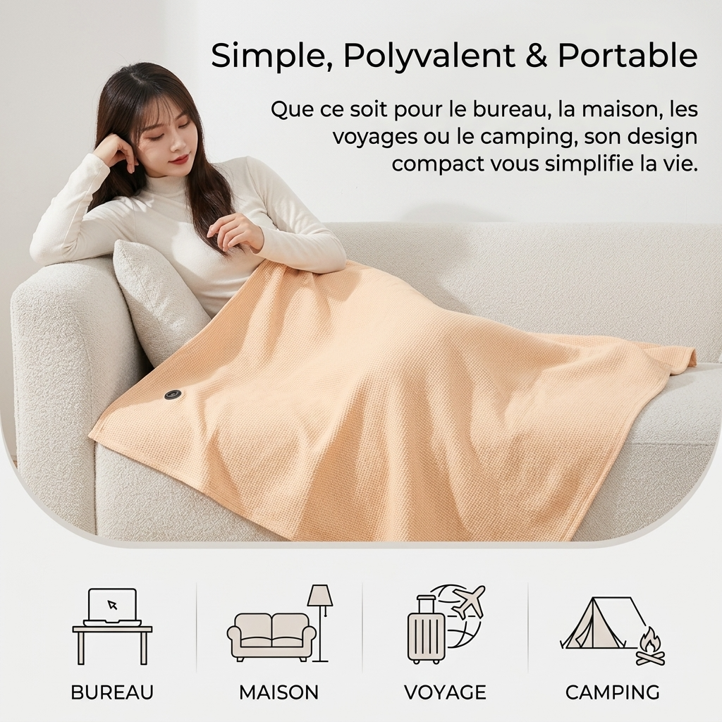 Plaid Chauffant beige – Portable à 3 Niveaux de Température - vue 5 | Aolina