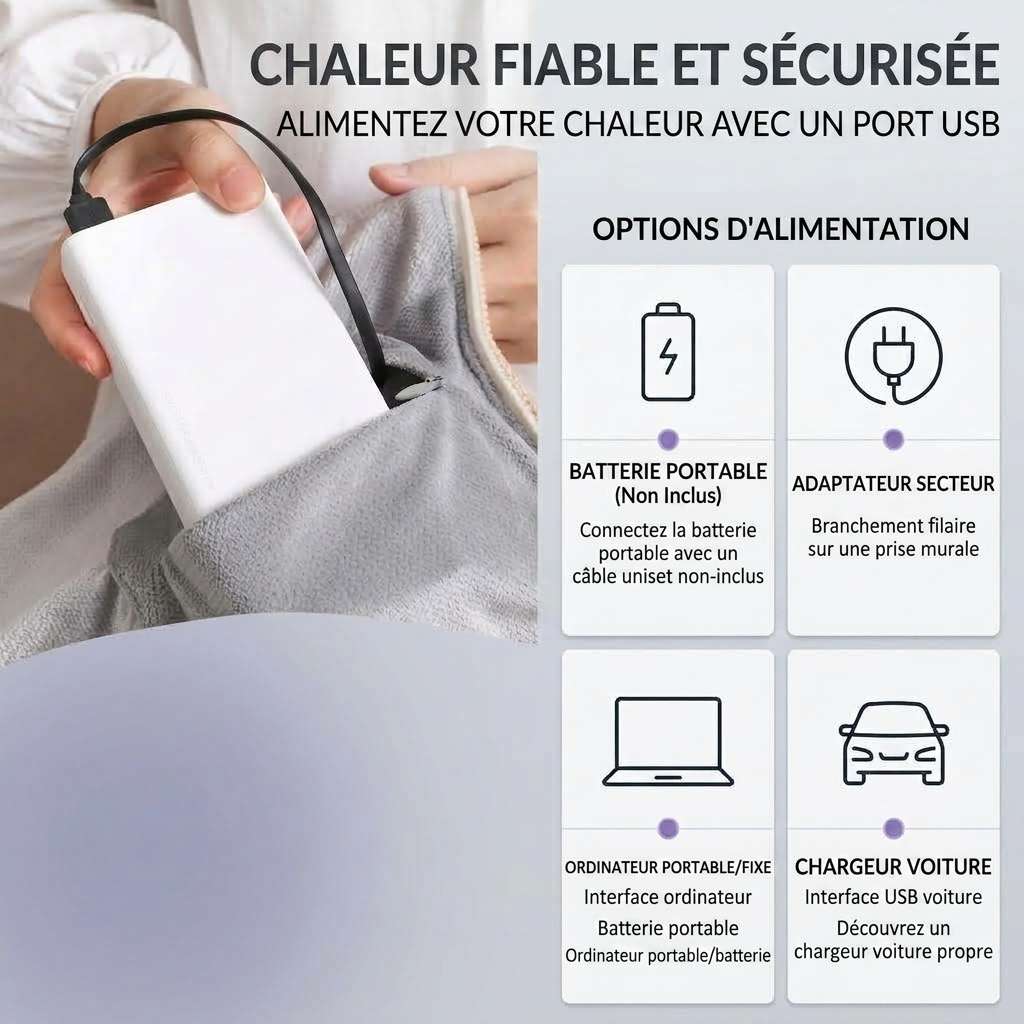 Plaid Chauffant beige – Portable à 3 Niveaux de Température - vue 6 | Aolina