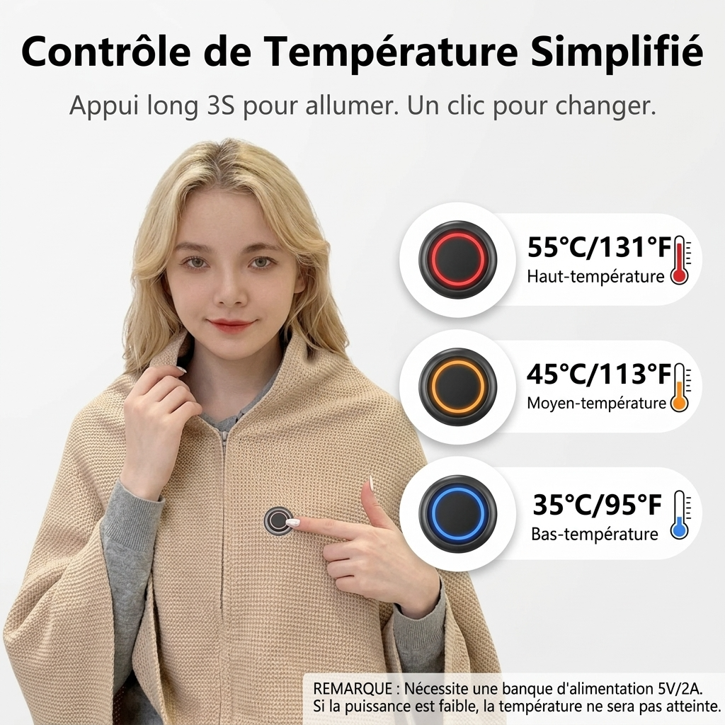 Plaid Chauffant beige – Portable à 3 Niveaux de Température - vue 4 | Aolina