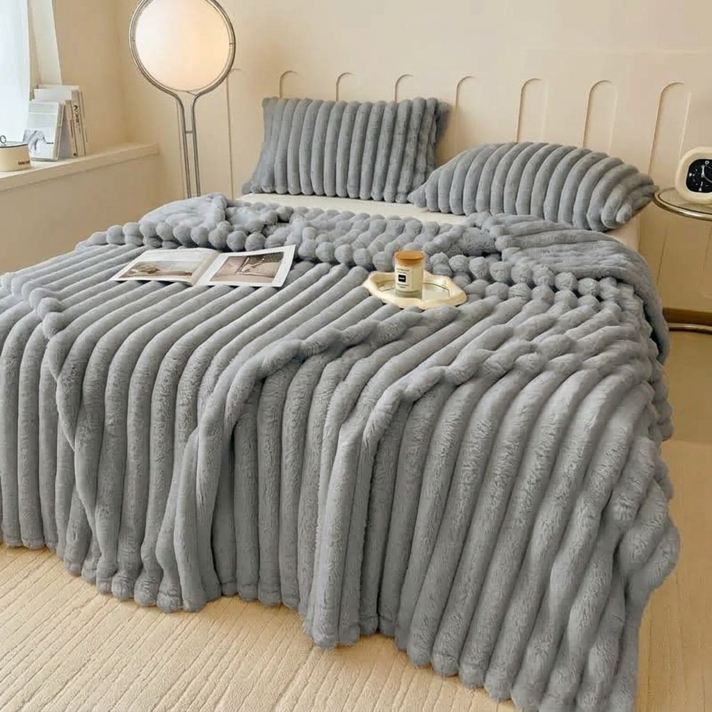 Plaid Argent – Fausse Fourrure Côtelée Douce et Épaisse - vue 2 | Aolina