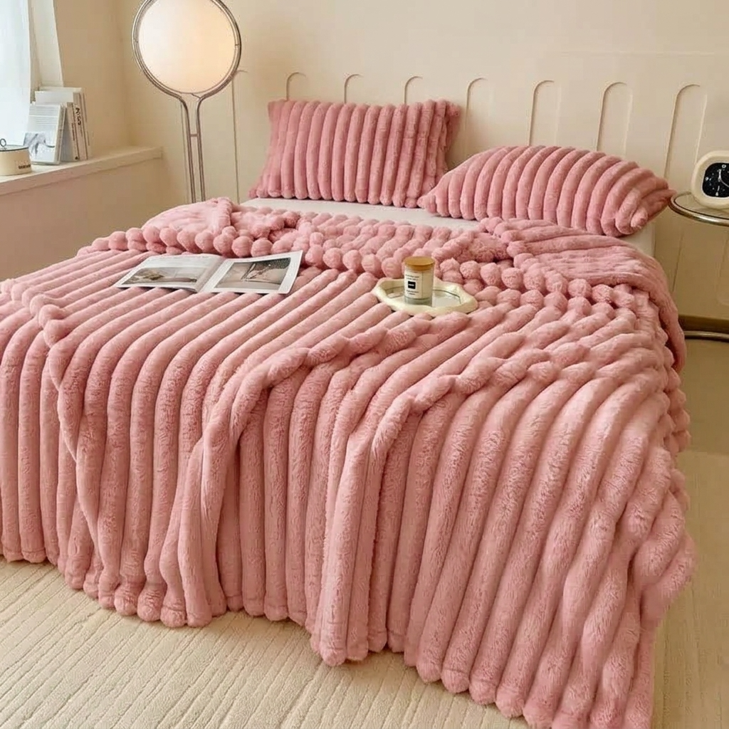 Plaid Rose – Fausse Fourrure Côtelée Douce et Épaisse - vue 3 | Aolina
