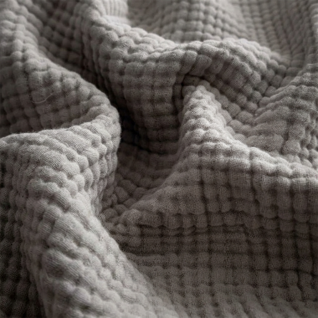 Plaid Gris – 100 % Coton 4 Épaisseurs à Franges - vue 6 | Aolina
