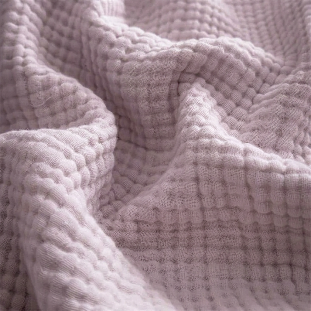 Plaid Violet – 100 % Coton 4 Épaisseurs à Franges - vue 5 | Aolina