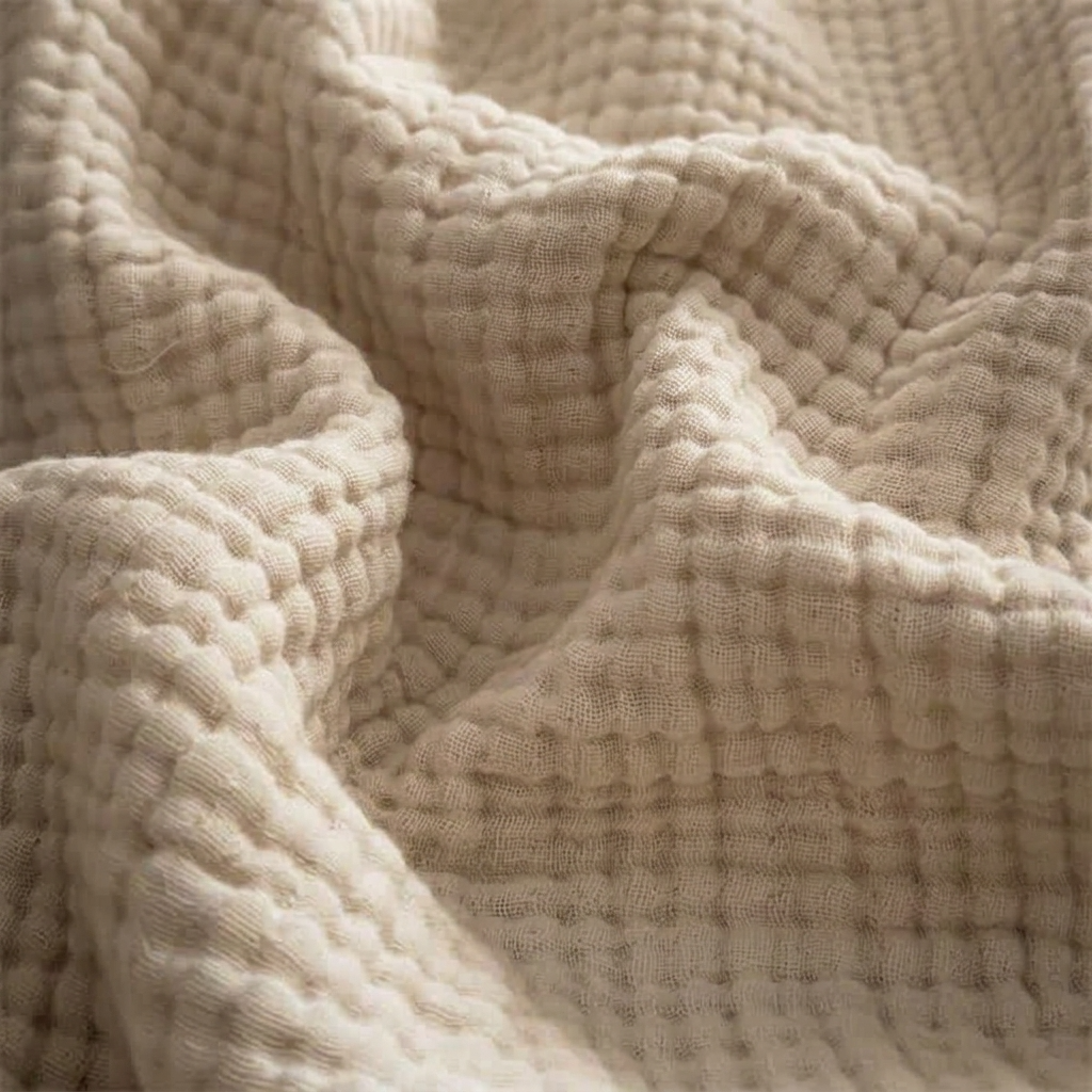 Plaid Taupe – 100 % Coton 4 Épaisseurs à Franges - vue 2 | Aolina