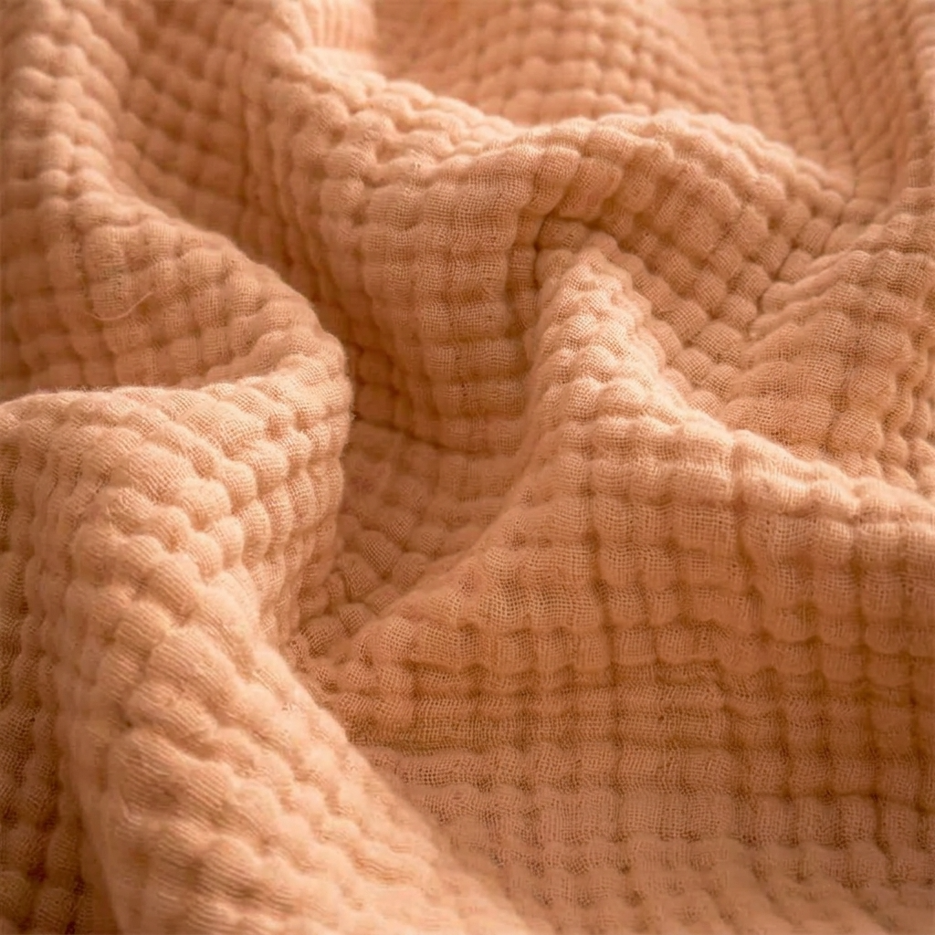 Plaid Orange – 100 % Coton 4 Épaisseurs à Franges - vue 5 | Aolina