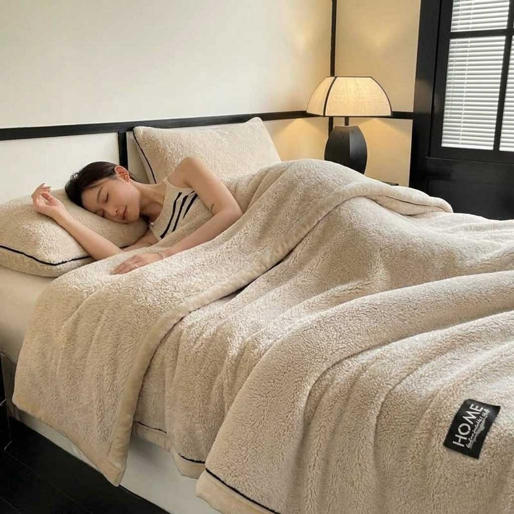 Plaid Beige – Polaire Douce et Moelleuse Unie - vue 5 | Aolina