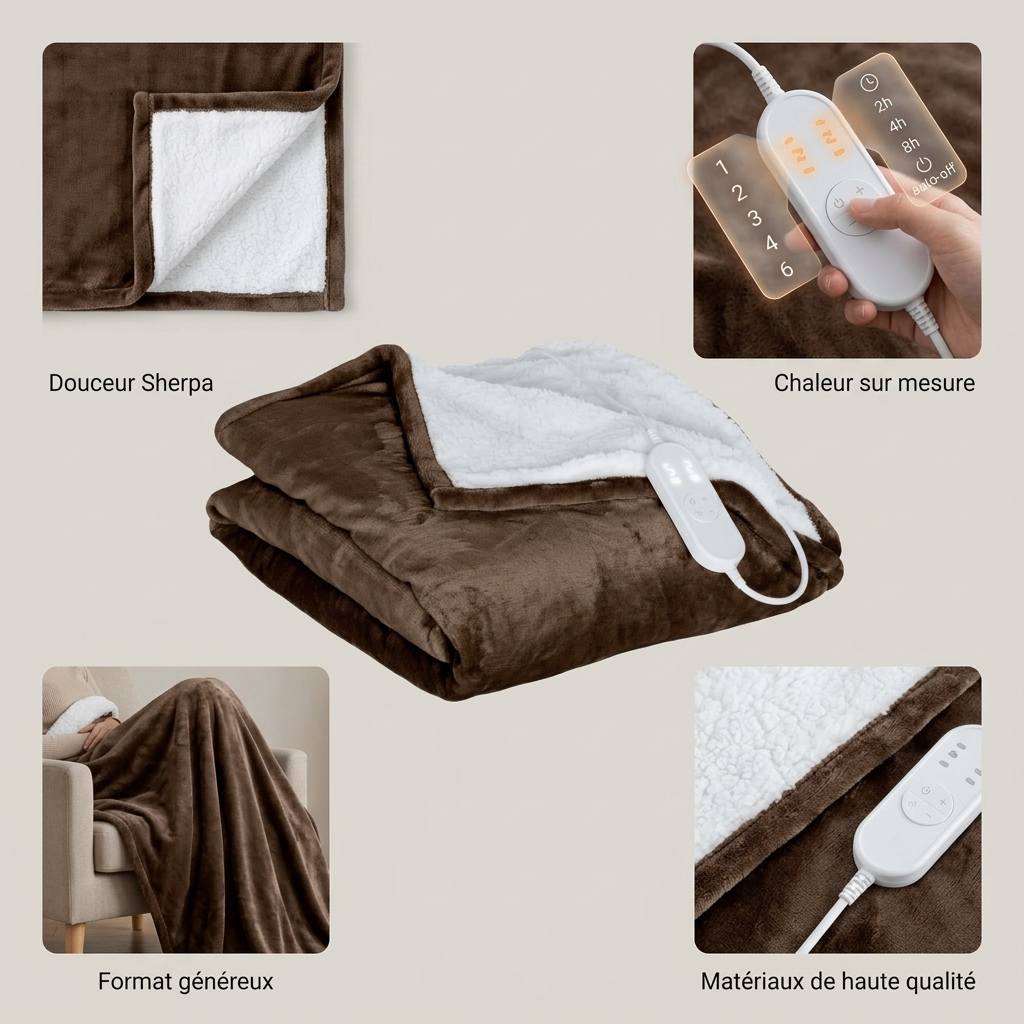 Plaid Chauffant Marron – Température Réglable - vue 2 | Aolina