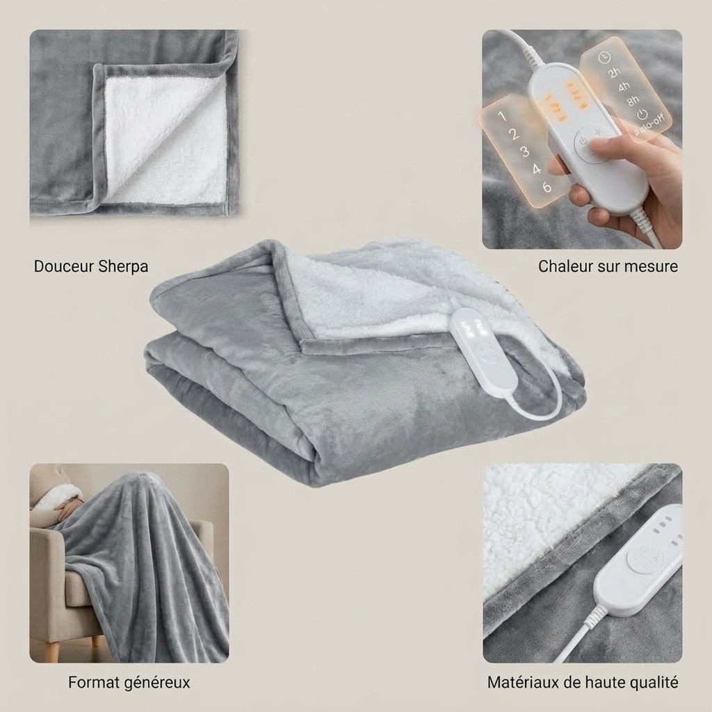 Plaid Chauffant Gris – Température Réglable - vue 2 | Aolina