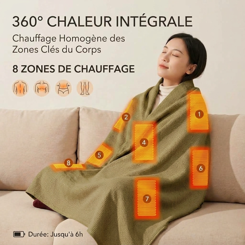 Plaid Chauffant Kaki – Portable à 3 Niveaux de Température - vue 2 | Aolina