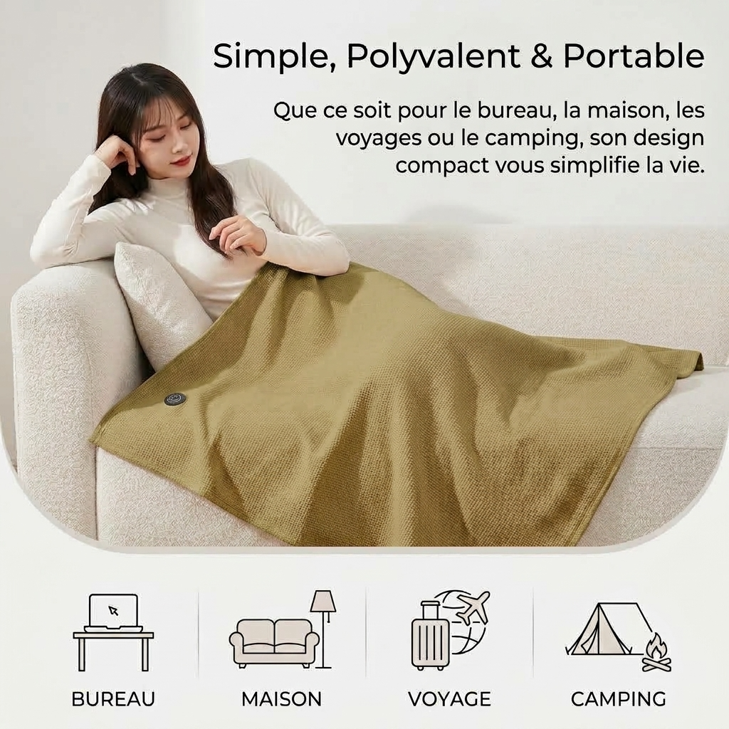 Plaid Chauffant Kaki – Portable à 3 Niveaux de Température - vue 5 | Aolina