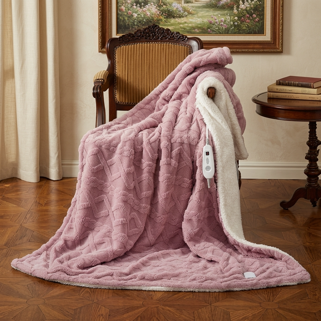 Plaid Chauffant Rose – Sherpa à 6 Niveaux de Chaleur - vue 3 | Aolina