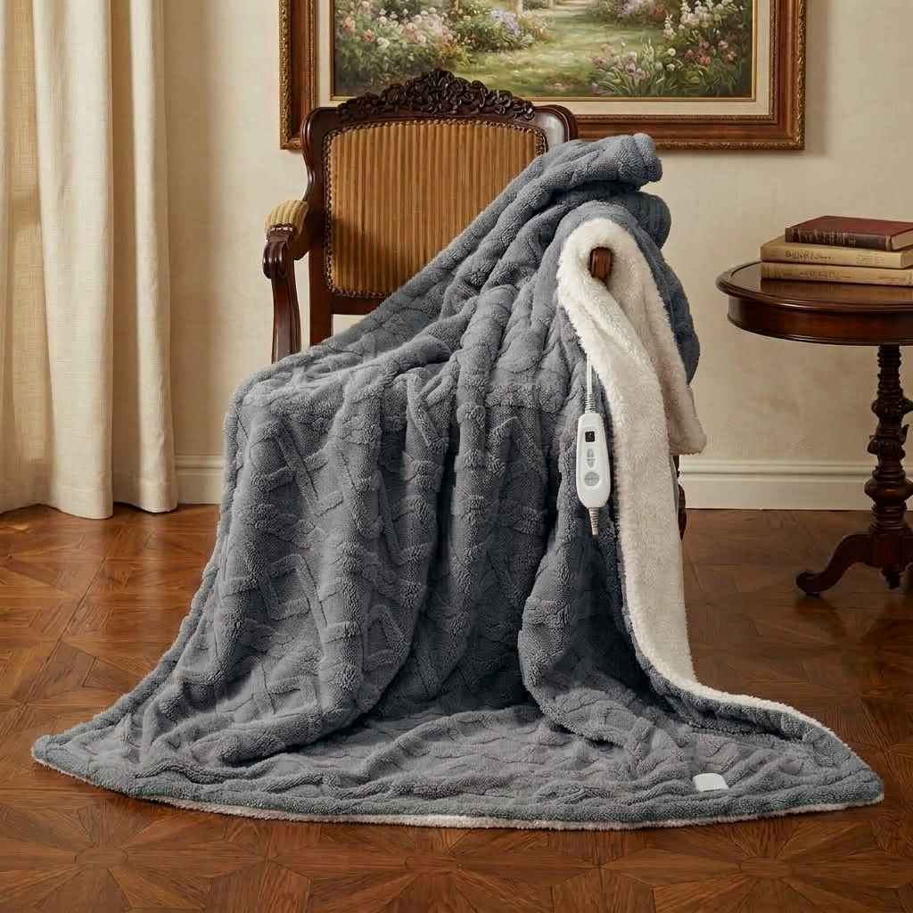 Plaid Chauffant Gris – Sherpa à 6 Niveaux de Chaleur - vue 3 | Aolina