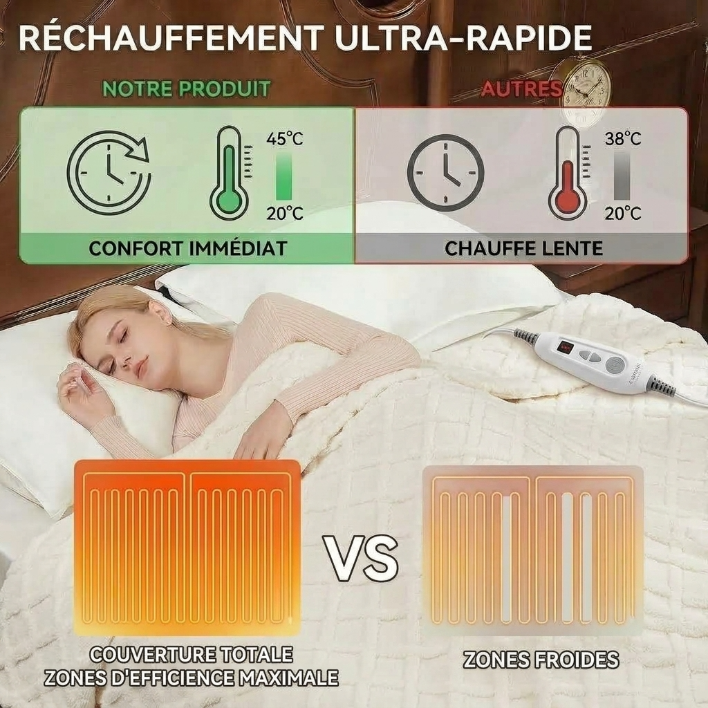Plaid Chauffant Blanc – Sherpa à 6 Niveaux de Chaleur - vue 5 | Aolina