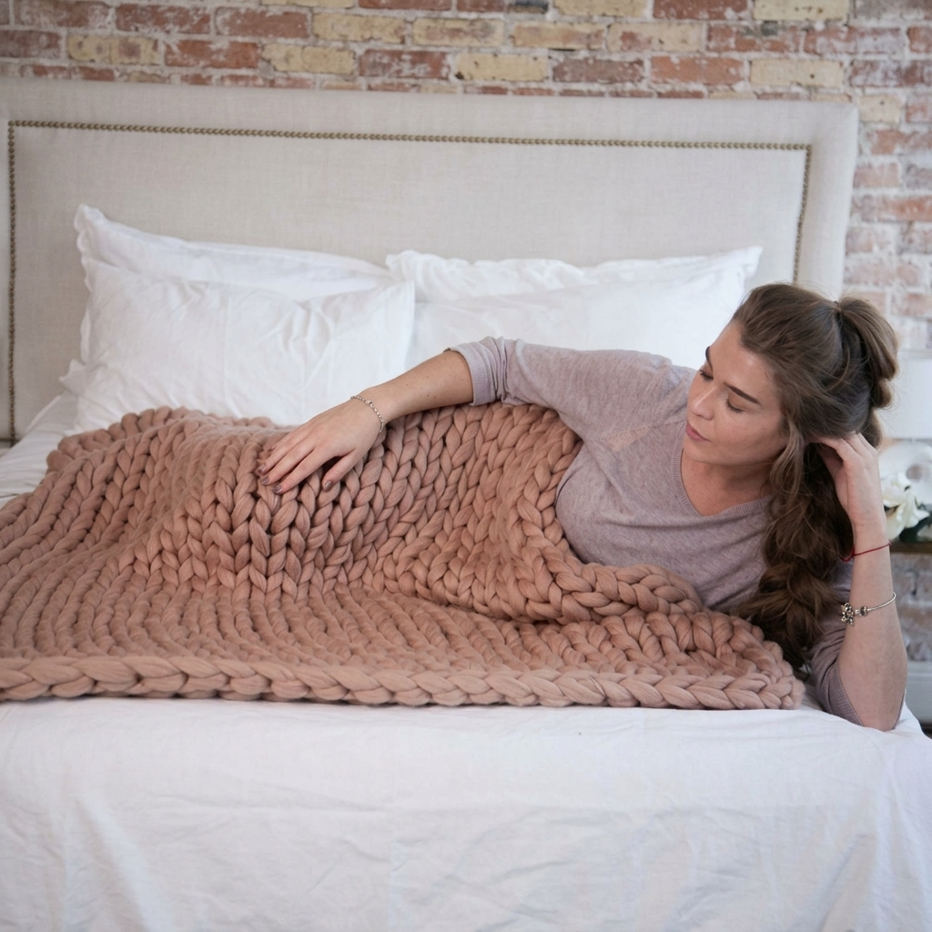 Plaid Camel – 100 % Coton à Grosse Maille - vue 4 | Aolina
