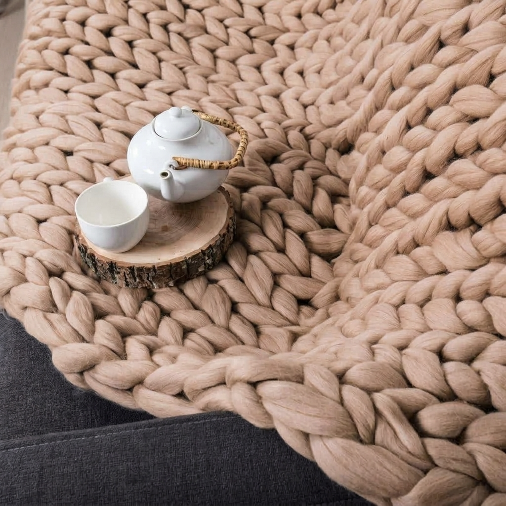 Plaid Camel – 100 % Coton à Grosse Maille - vue 6 | Aolina