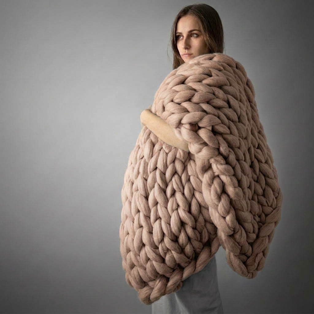 Plaid Camel – 100 % Coton à Grosse Maille - vue 5 | Aolina