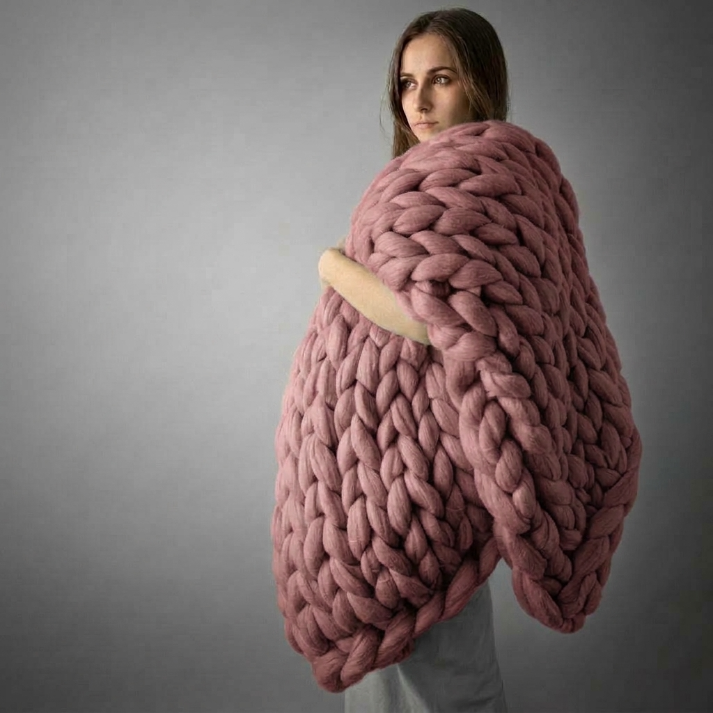 Plaid Rose – 100 % Coton à Grosse Maille - vue 5 | Aolina