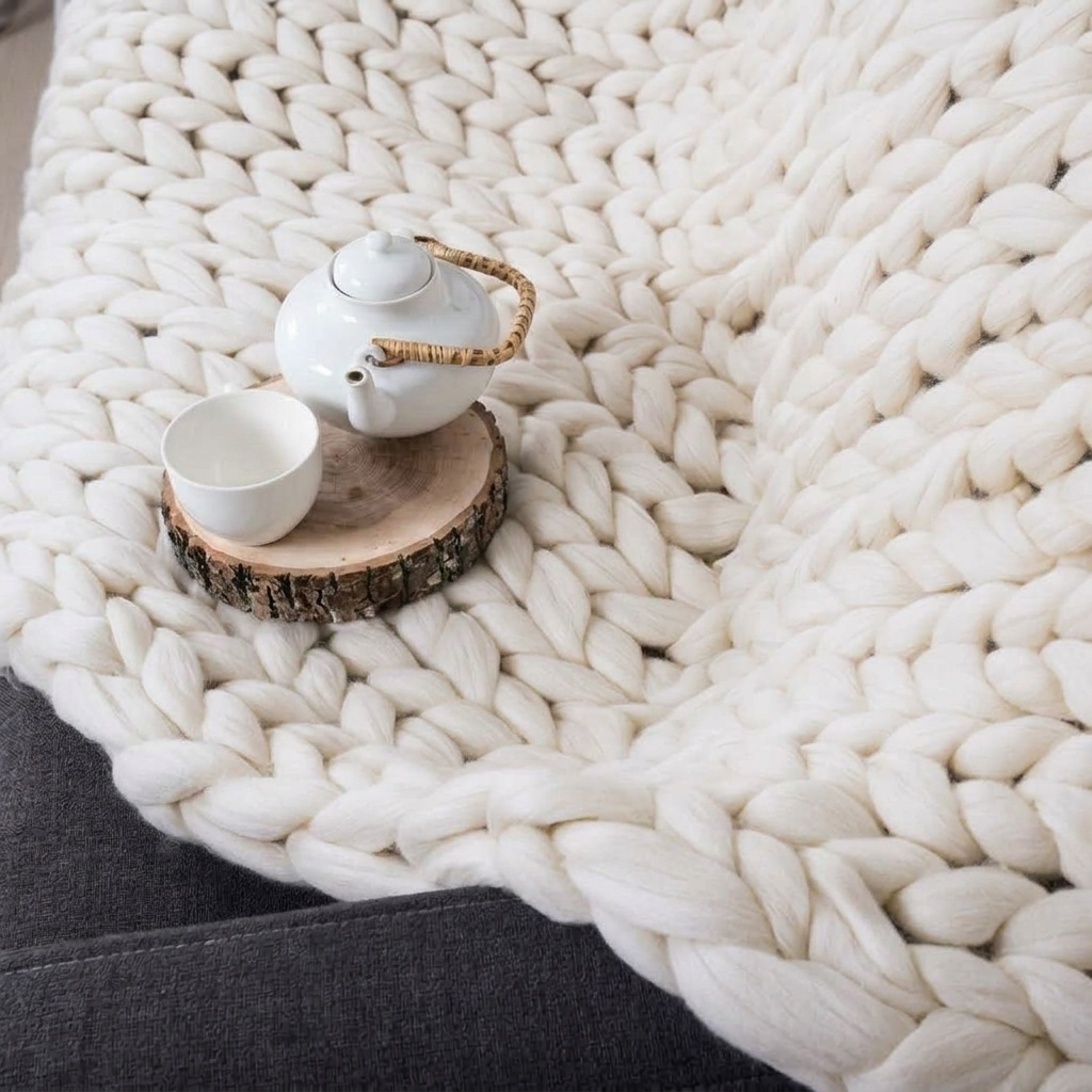 Plaid Blanc – 100 % Coton à Grosse Maille - vue 2 | Aolina