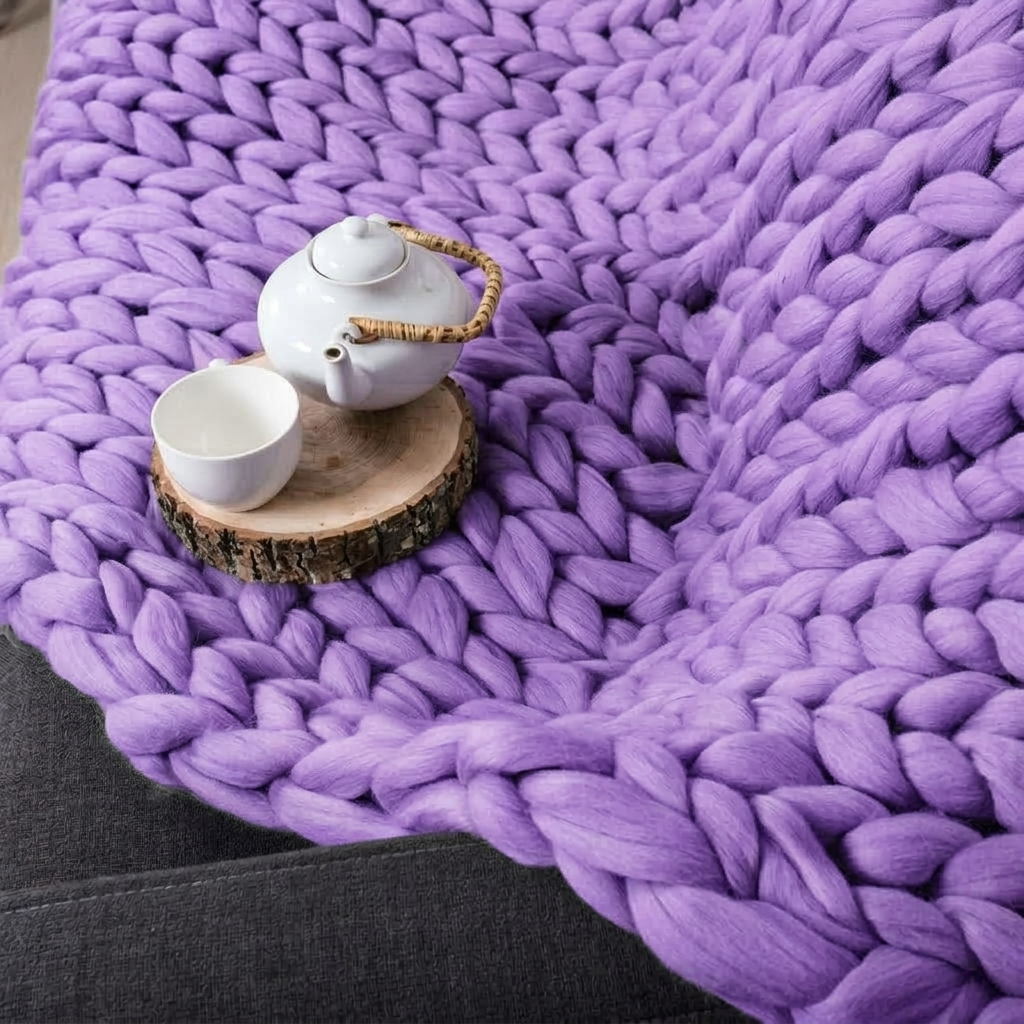 Plaid Violet – 100 % Coton à Grosse Maille - vue 1 | Aolina