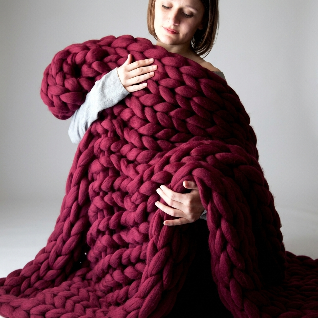 Plaid Bordeau – 100 % Coton à Grosse Maille - vue 1 | Aolina
