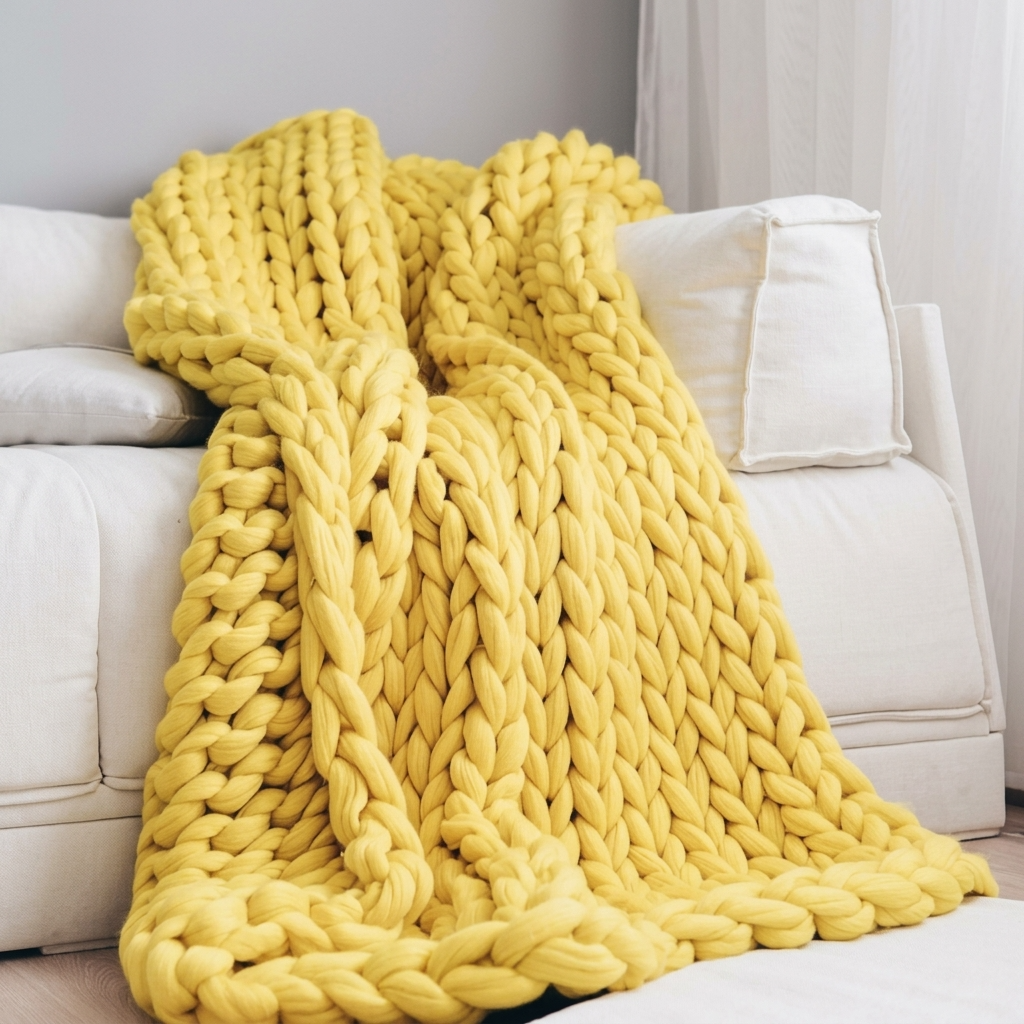 Plaid Jaune – 100 % Coton à Grosse Maille - vue 1 | Aolina